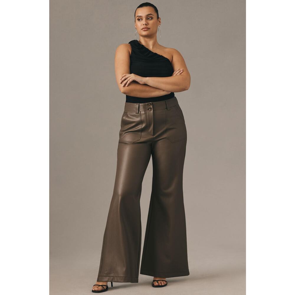 nwt ANTHROPOLOGIE MAEVE sz 26W The Naomi Wide Flare Pants: Faux Leather Edition